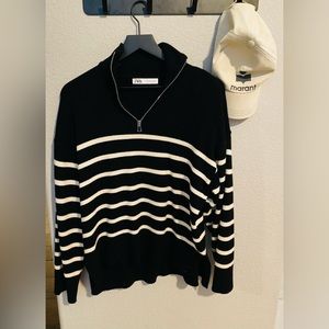 Zara Black and white 1/2 Zip Sweater
